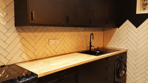 Shane Daly Tiling - Herringbone Tile - Small Kitchen Backsplash