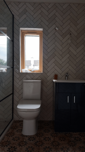 Shane Daly Tiling - Herringbone Tile and Floor - Whole Bathroom