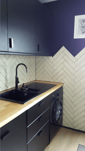 Shane Daly Tiling - Large Herringbone Tile - Black Kitchen Backsplash