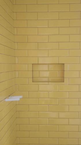 Shane Daly Tiling - Yellow Subway Tile - Bathroom with Shower Niche